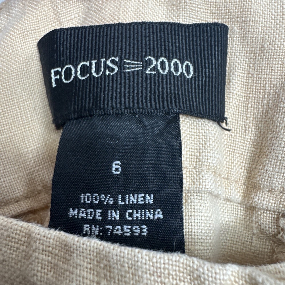 FOCUS 2000 Capri Pants Women's 6 Peach Tan 100% Linen Wide Leg Crop (Waist 32") - Picture 6 of 11